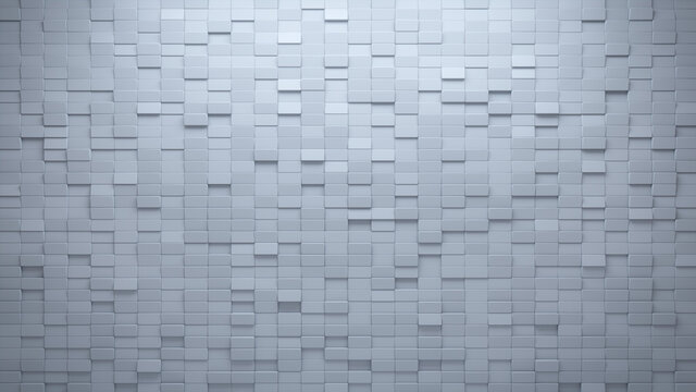 Futuristic, High Tech, light background, with a rectangular block structure. Wall texture with a 3D rectangle tile pattern. 3D render
