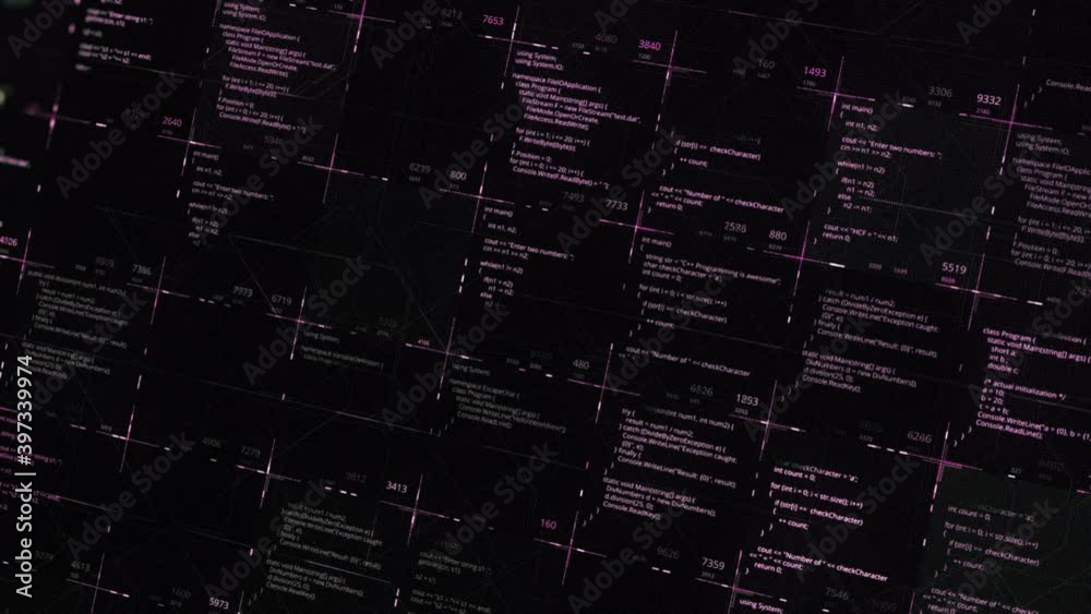 Poster hacking code animation on lack abstract computer monitor. animation. cyber crime and modern technolo