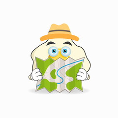 The Egg mascot character holds a map. vector illustration