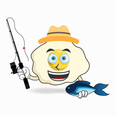 The Egg mascot character is fishing. vector illustration