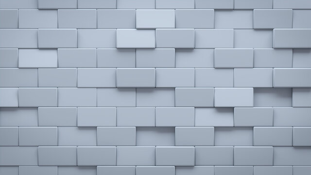 Futuristic, High Tech, light background, with a offset rectangular block structure. Wall texture with a 3D rectangle tile pattern. 3D render