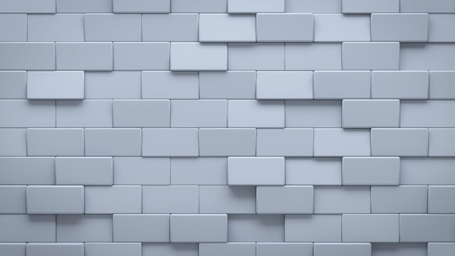 Futuristic, High Tech, light background, with a offset rectangular block structure. Wall texture with a 3D rectangle tile pattern. 3D render
