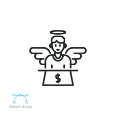 Angel investor communication outline icon. Business angel, financial Founder Businessman Startup accelerator. venture investment fund editable stroke vector illustration design, white background EPS10