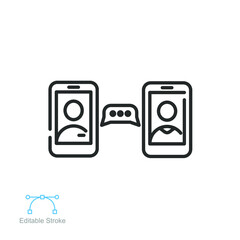 Online meetup line icon. Team business meeting with teamwork collaboration. Business startup and communication. Distant work group Editable stroke Vector illustration Design on white background EPS 10