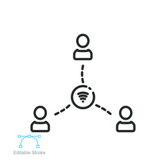 Online meetup line icon. Team business meeting with teamwork collaboration. Business startup and communication. Distant work group Editable stroke Vector illustration Design on white background EPS 10