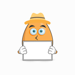 Egg mascot character holding a white blackboard. vector illustration