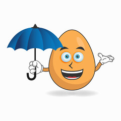 Egg mascot character holding an umbrella. vector illustration