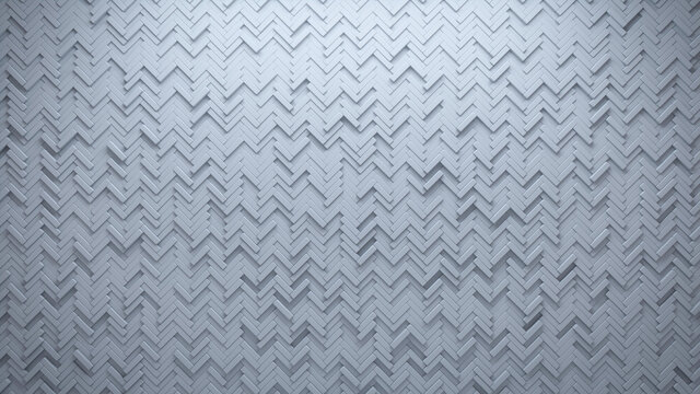 Futuristic, High Tech, light background, with a herringbone block structure. Wall texture with a 3D parquet tile pattern. 3D render