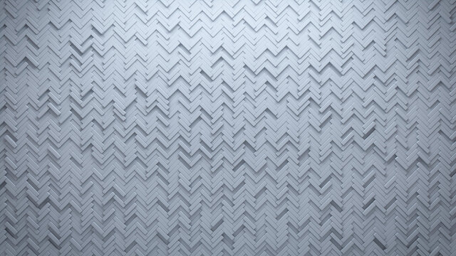 Futuristic, High Tech, light background, with a herringbone block structure. Wall texture with a 3D parquet tile pattern. 3D render