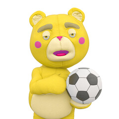 cute bear is holding a football ball close up