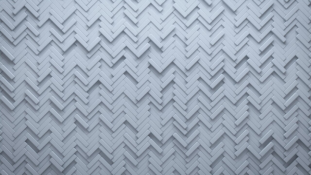Futuristic, High Tech, light background, with a herringbone block structure. Wall texture with a 3D parquet tile pattern. 3D render