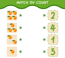 Match by count of cartoon oranges. Match and count game. Educational game for pre shool years kids and toddlers