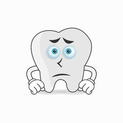 Tooth mascot character with sad expression. vector illustration