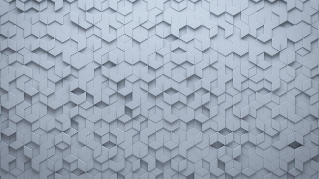 Futuristic, High Tech, light background, with a diamond shape block structure. Wall texture with a 3D diamond tile pattern. 3D render