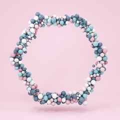 Frame made of balls. Square format background. Festive banner. Greeting card made of colored balloons. 3d rendering