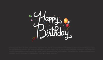 happy birthday typography white color vector design with birthday party element isolated on black background can be use for background, poster and template