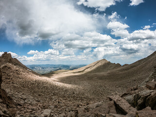 panorama view of rocky hills from keyhole route in rocky mountains national park in america