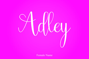 Adley Female Name Handwritten Cursive Calligraphy On Pink Background