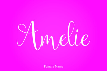 Amelie Female Name Handwritten Cursive Calligraphy On Pink Background