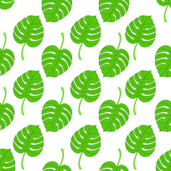 Monstera leaf seamless pattern design. Tropical palm background. Monstera leaf vector illustration