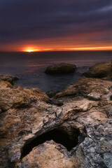 sunrise on rocky coast