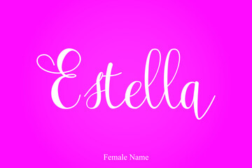 Estella Female Name Hand Lettering  Typescript Calligraphy Text On Pink Background