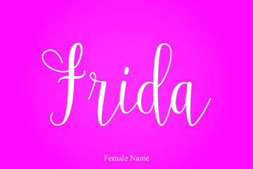 Frida Female Name Hand Lettering  Typescript Calligraphy Text On Pink Background