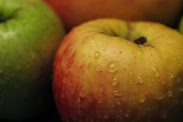 Apple Close Up With Water Droplets on the Peel