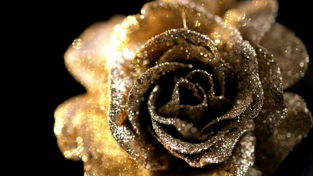 Golden rose blossom with glitter - decorative background videoclip