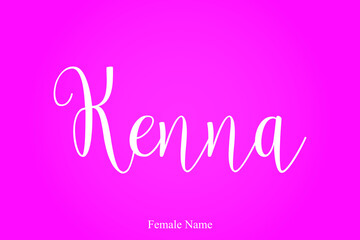 Kenna-Female Name Brush Calligraphy White Color Text On Pink Background
