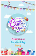 happy birthday vector design with circle, birthday element isolated on blue background for poster and party invitation