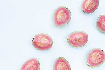 Pink guava on white background.