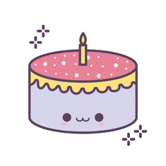 birthday cake smiling of red and pink color with one candle on the top