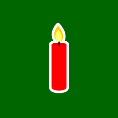 Christmas red candle icon, Xmas isolated symbol, flat graphic design template, vector art illustration
