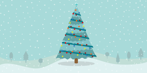 Christmas tree with snow falling background. Merry Christmas and Happy new year 2021