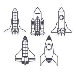 set of five spaceships icons