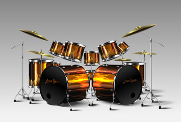 Set of Realistic drum kit. Vector.