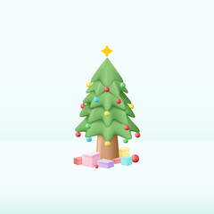 Christmas pine tree decor with gifts 3D vector illustration