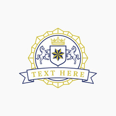 Coat of arm two horse and star round emblem insignia design template