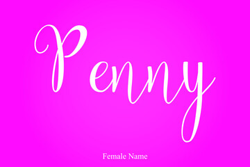 Penny Female Name Brush Calligraphy White Color Text On Pink Background