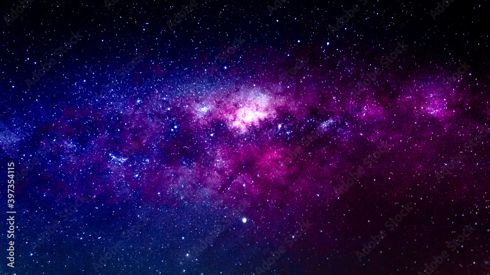 Wall mural astrophotography of visible milky way galaxy. stars, space, nebula and stardust at a starry night sk