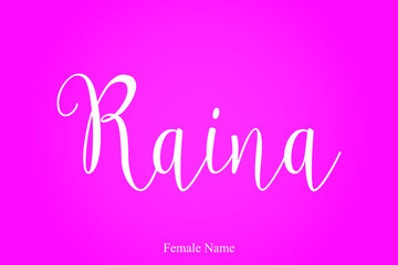  Raina Female Name Brush Calligraphy White Color Text On Pink Background