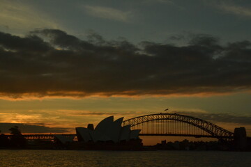 city harbour bridge at sunset