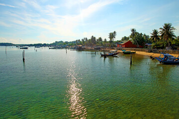 Fototapeta na wymiar Tanjung Binga or the Fisherman's Village in Belitung Island, Indonesia.
