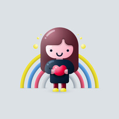 Valentine girl holding heart shape symbol in her hand