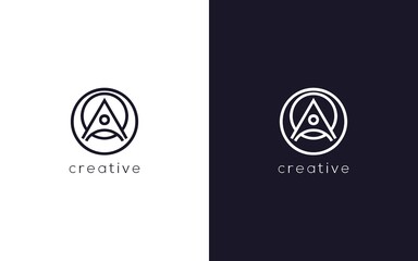 Letter A monogram logo design, with circle and north arrow line, vector based icon template.