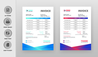 Professional colorful invoice Template . Vector Business Stationery Design. Print Template