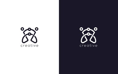 Abstract letter A with dot connection and partners symbol, creative vector based icon template