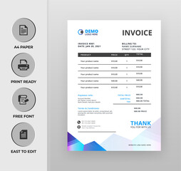 Professional colorful invoice Template . Vector Business Stationery Design. Print Template