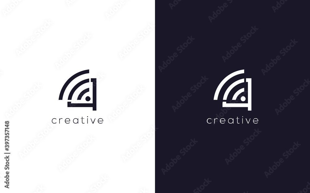 Wall mural lowercase initial a with signal, wifi, connection symbol. creative monogram vector based icon templa
